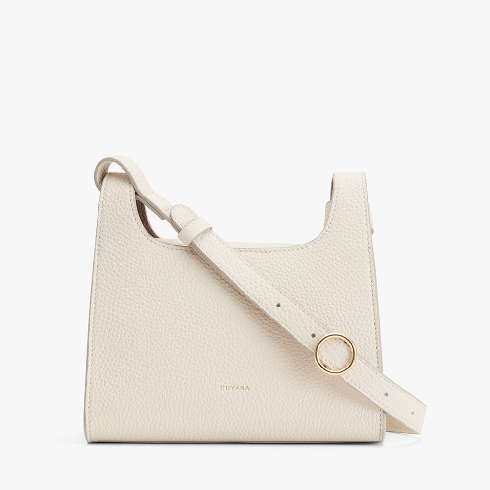 Cuyana mini double loop crossbody bag in pebbled ecru leather